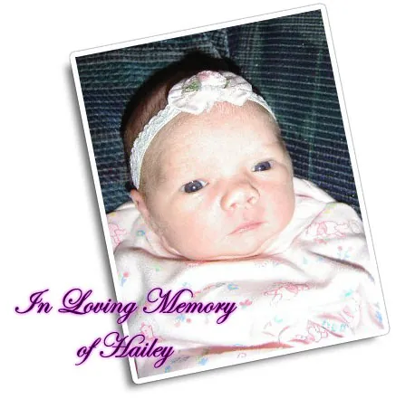 Baby photo of Hailey, captioned In Loving Memory of Hailey